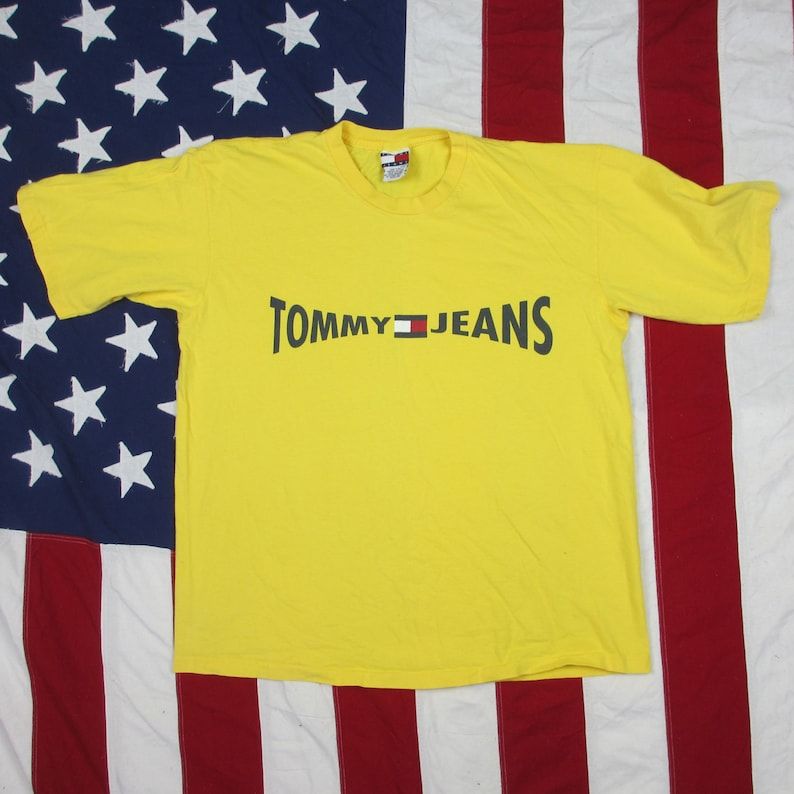 Vintage 1990S Tommy Jeans T Shirt Large Xl Yellow Tommy Hilfiger Nautica Lo Life Polo Ralph Lauren Color Block Chaps