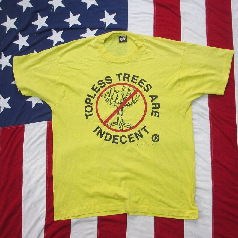 Vintage 1990S Topless Trees Are Indecent Environmental Joke Graphic T Shirt Xl Yellow Soft Paper Thin Screen Stars Best Arboriculture Ohio