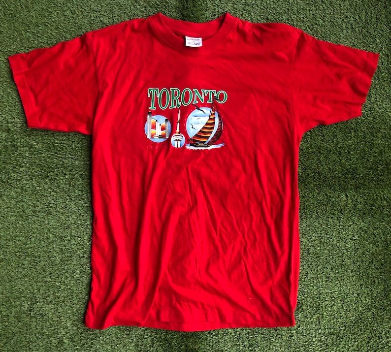 Vintage 1990S Toronto Canada Unisex Red Large Souvenir Graphic T Shirt Retro Hipster Toronto Streetwear Summer Festival Canadian Souvenir