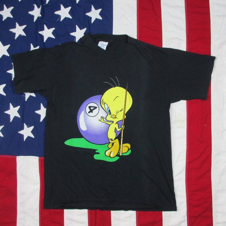 Vintage 1990S Tweety Bird Pool Hall Looney Tunes T Shirt Large