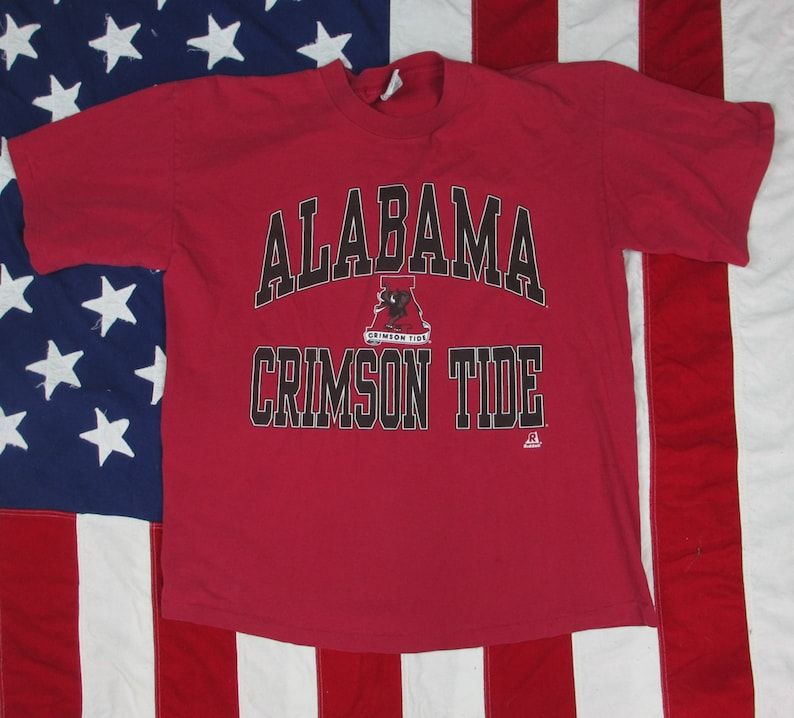 Vintage 1990S University Of Alabama Crimson Tide Graphic T Shirt Large Extra Large Riddell Made In Usa 100 Cotton Ncaa Football Sec
