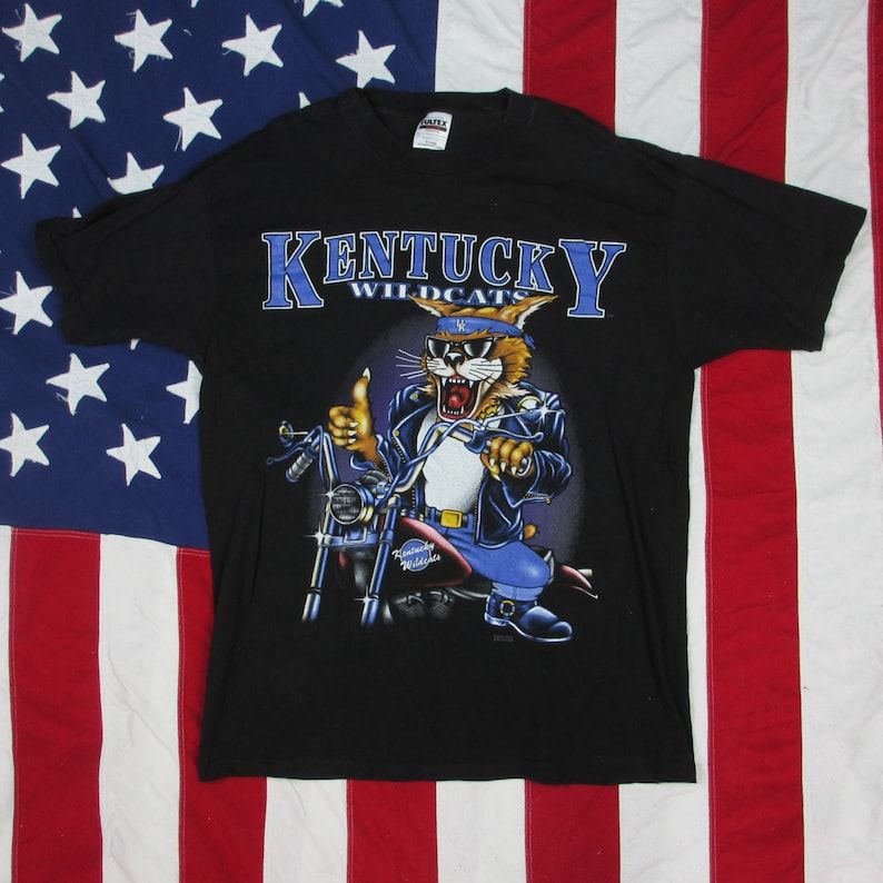 Vintage 1990S University Of Kentucky Wildcats Graphic T Shirt Large Xl Motorcycle Biker Decotex Tultex Ncaa Basketball Uk Cartoon