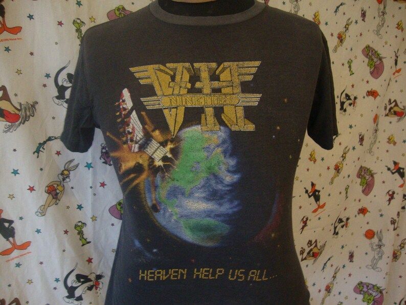 Vintage 1990S Van Halen Heaven Help Us All Black Concert Tour Nineties Sammy Hagar Tee 90S T Shirt