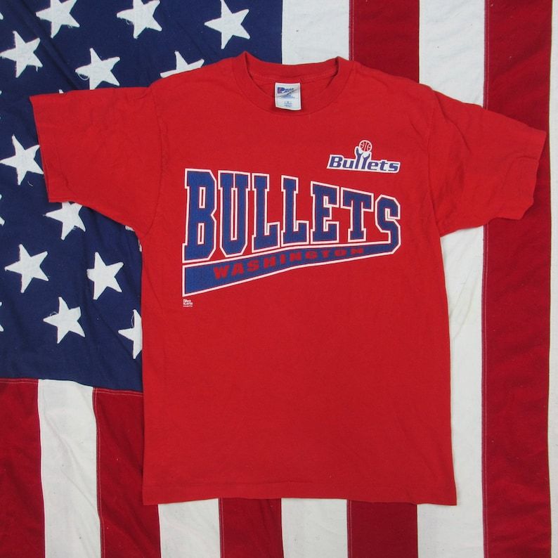 Vintage 1990S Washington Dc Bullets T Shirt Medium Nba Capitol Basketball Wizards Red White Blue Pro Player Wes Unseld