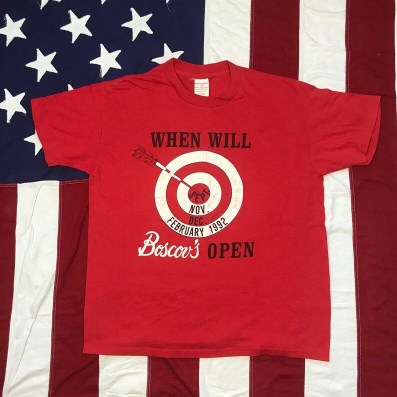 Vintage 1990S When Will Boscovs Open Graphic T Shirt Medium Large Department Store Souvenir Red Black White Sportswear Ii Cotton Poly
