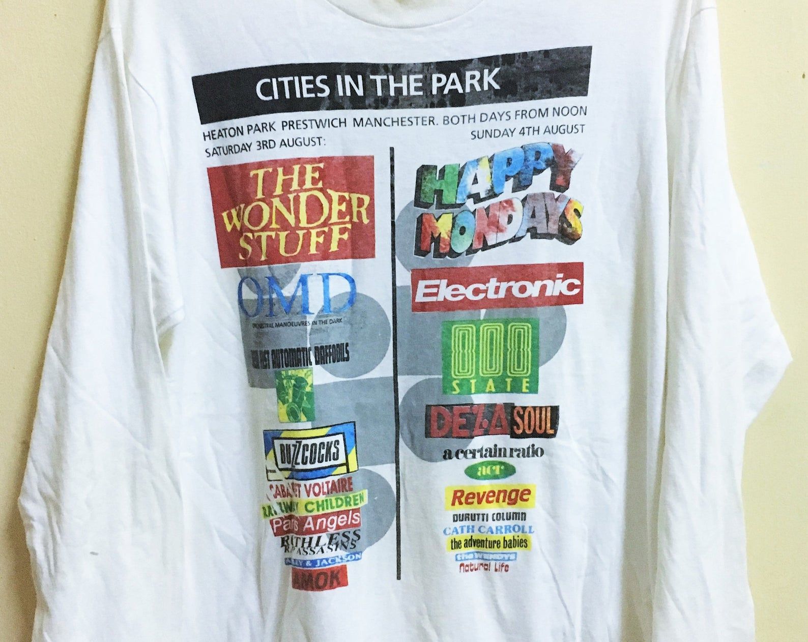 Vintage 1991 Cities In The Park Madchester Britpop Tour Concert Festival T-Shirt Happy Mondays vintage 1991 cities in the park madchester britpop tour concert festival t shirt happy mondays ytzkl