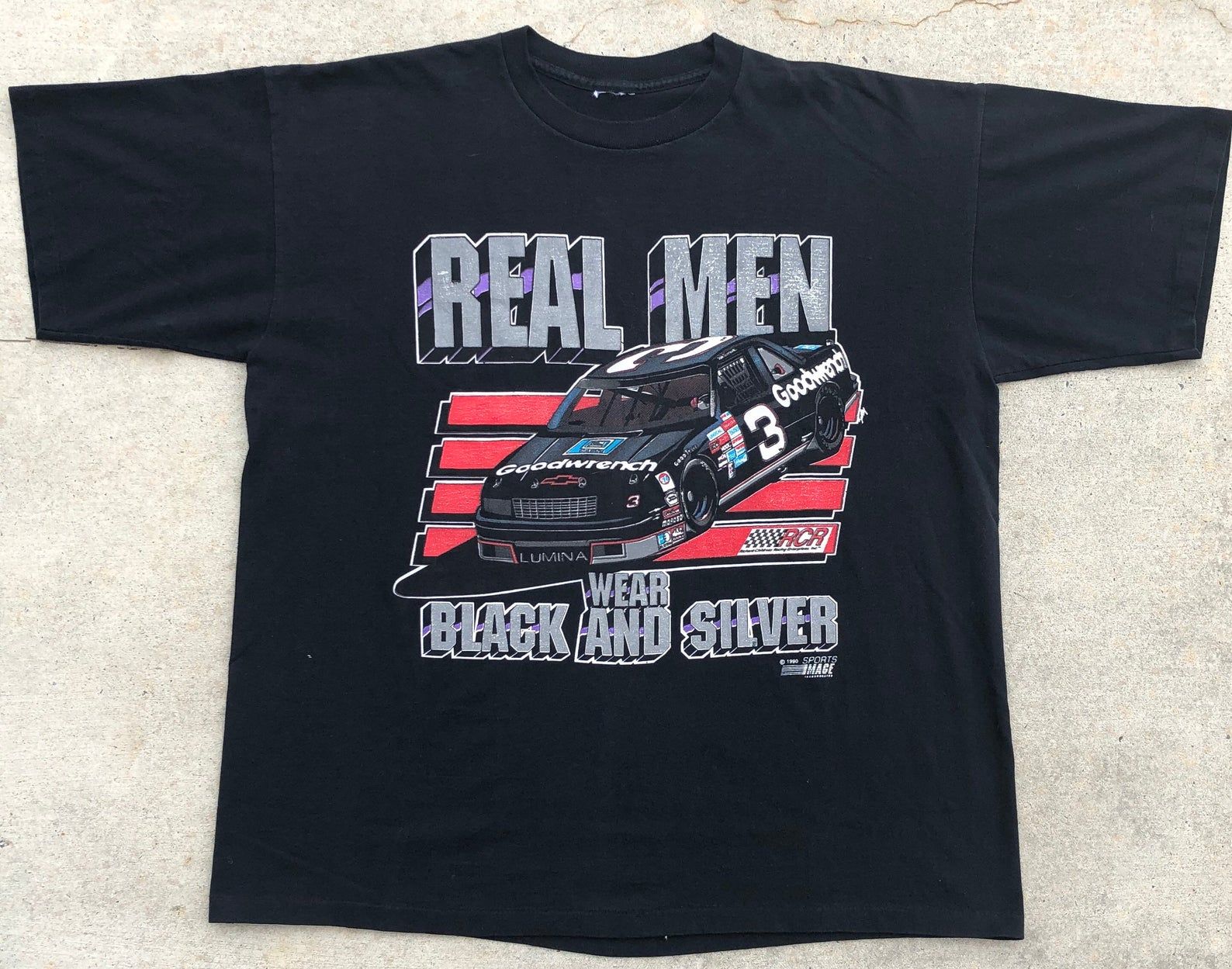 Vintage 1991 Dale Earnhardt Real Men Wear Black And Silver Shirt