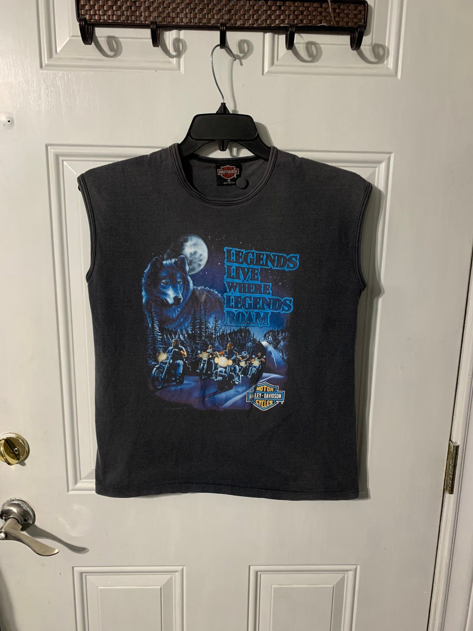 Vintage 1991 Harley Davidson Wolf And Bikers Tank Top M By Holoubek