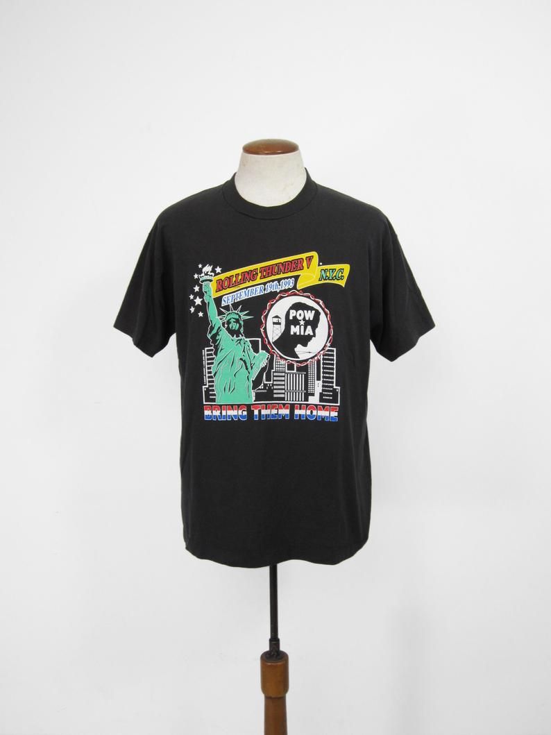 Vintage 1991 Pow Mia Biker New York City Rolling Thunder Shirt