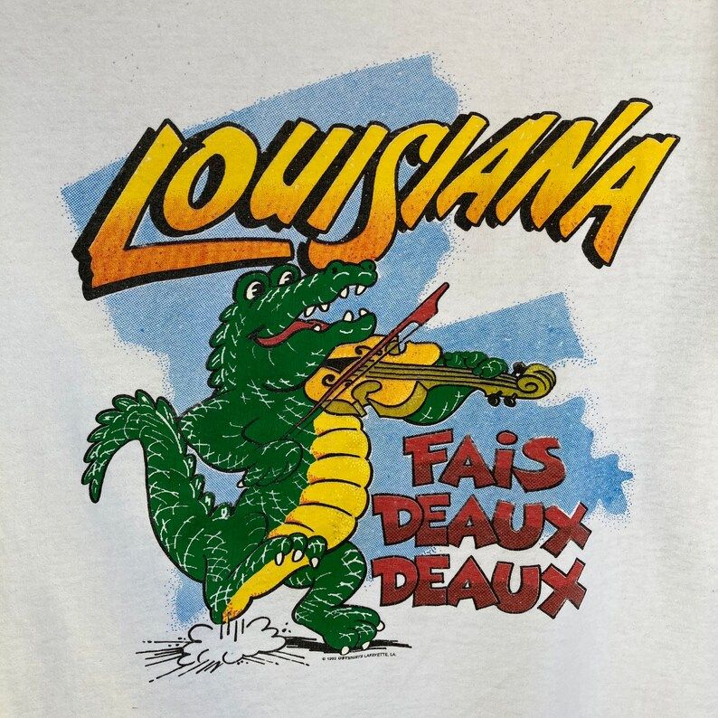 Vintage 1992 90S Louisiana Fais Deaux Deaux Violin Aligator T Shirt
