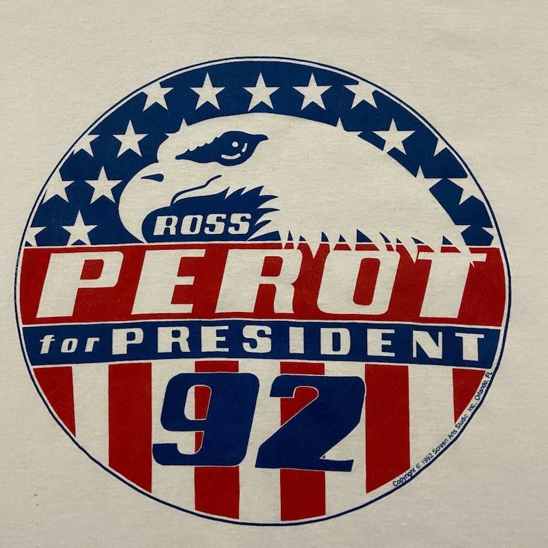 Vintage 1992 Ross Perot President Shirt Mens Xl White Graphic Tee Political Promo