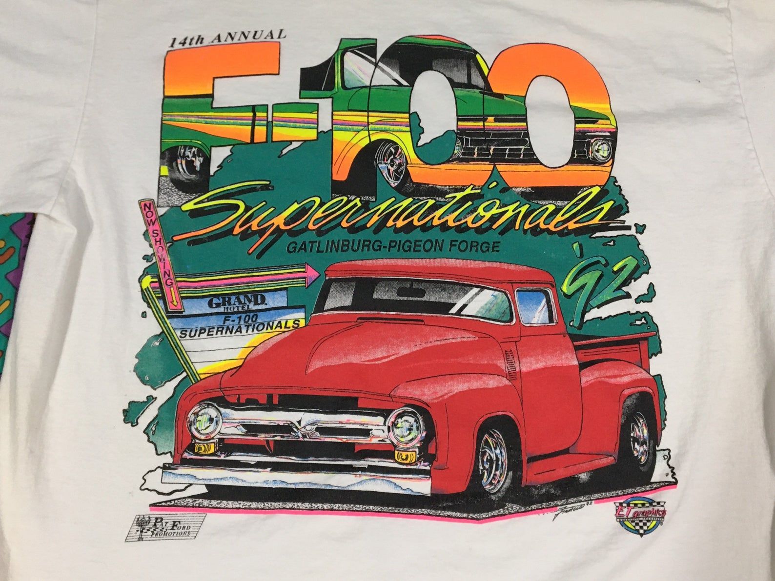 Vintage 1993 Gatlinburg Tennessee F-100 Supernationals Colorful Shirt - Sz - 90S Grunge Ford Truck Muscle Car