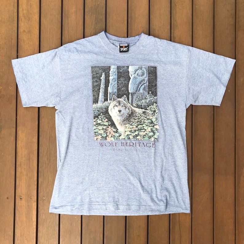 Vintage 1993 Joann George Wolf Heritage Washington Oversized Large Usa Souvenir Graphic T Shirt Retro Hipster Streetwear Summer Festival Tee