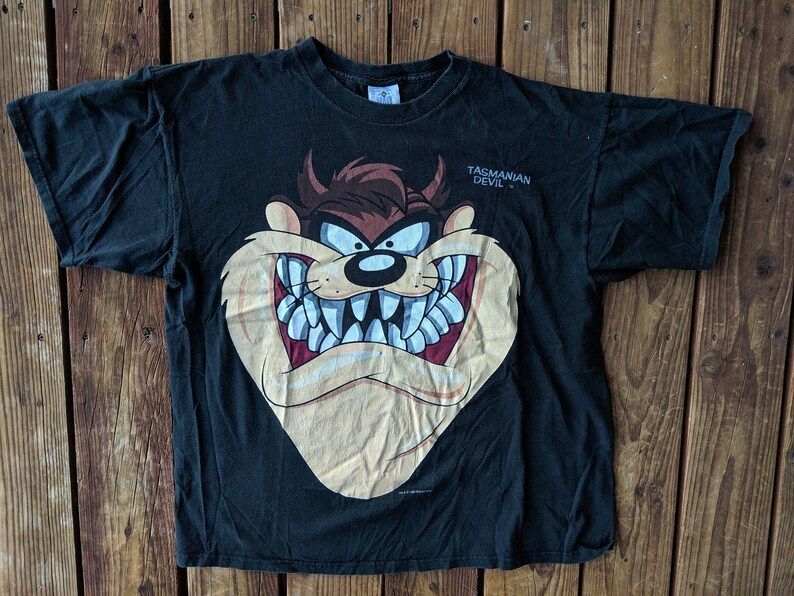 Vintage 1993 Looney Tunestazmanian Devil Big Head Print Tee