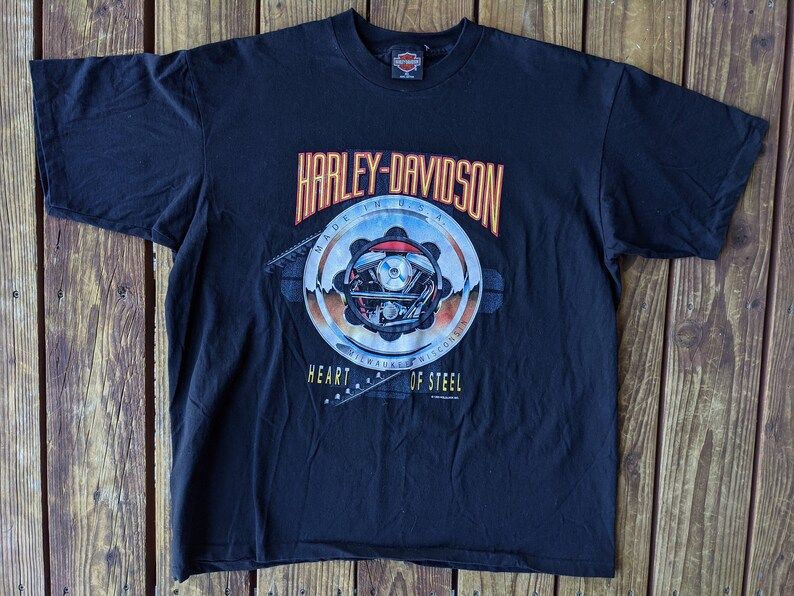 Vintage 1993 Made In Usa Harley Davidson Heart Of Steel Single Stitched Tee