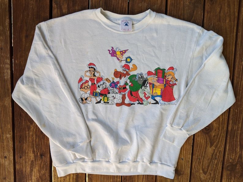 Vintage 1993 Rocky And Bullwinkle And Friends Christmas Crewnecksweatshirt