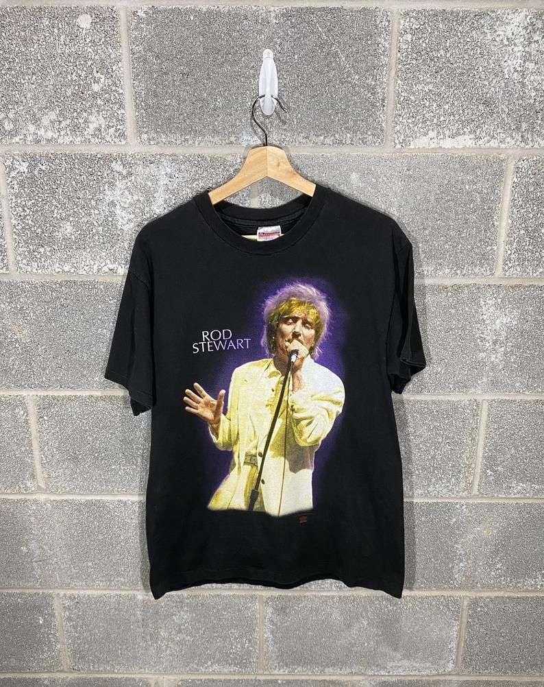 Vintage 1993 Rod Stewart A Night To Remember Tour Black Graphic Concershirt