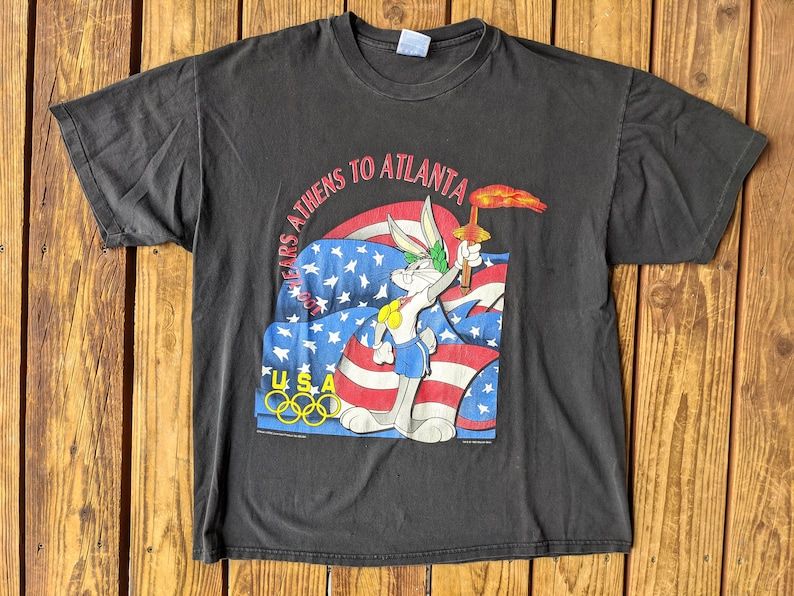 Vintage 1995 Looney Tunes X Atlanta Olympics 100 Years Athens To Atlanta Olympics Single Stitch Tee