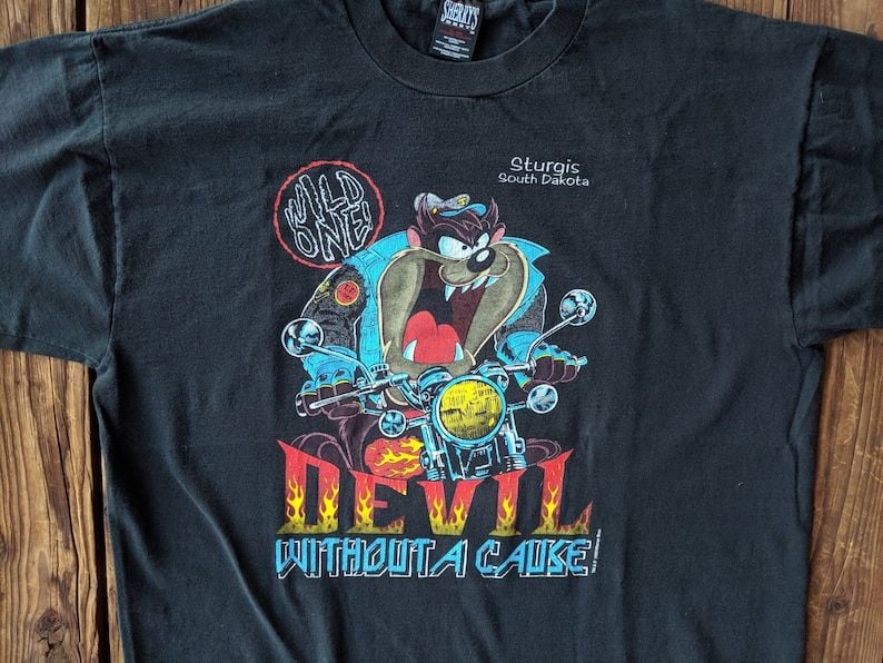 Vintage 1995 Looney Tunestazmanian Devil Devil Without A Cause Motorcycle Tee