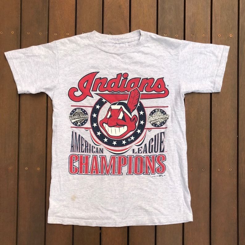 Vintage 1995 Mlb Cleveland Indians American League Champions Unisex Small T Shirt Retro Hip Hop Cleveland Baseball Sportswear Streetwear Tee