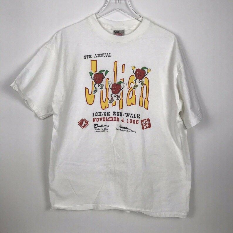 Vintage 1995 Oneita 5Th Annual Julian 10K 5K Run Walk Mens White T Shirt