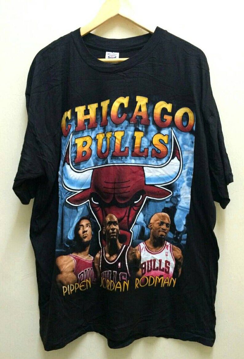 Vintage 1996 Chicago Bulls Nba World Champion Shirt Michael Jordan Rodman Pippen Basketball Hiphop Era Tee