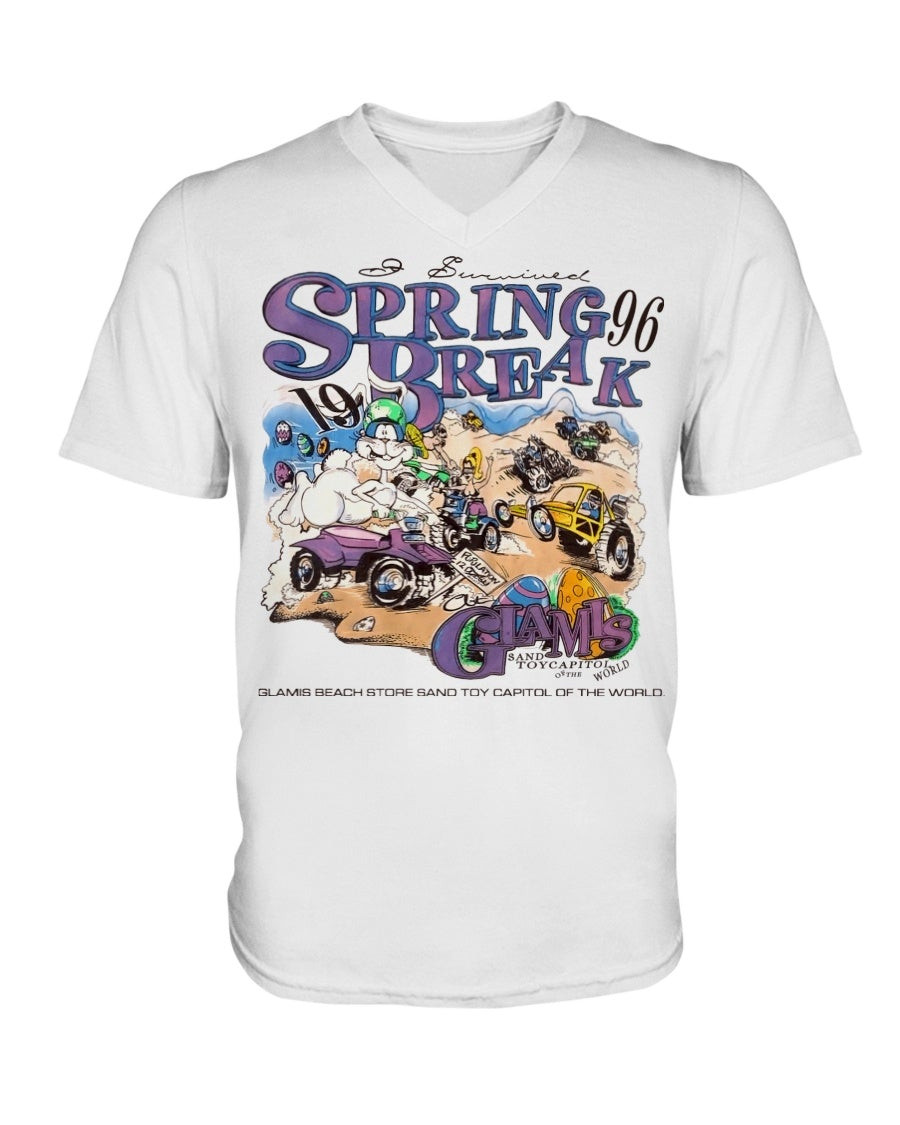 Vintage 1996 I Survived Spring Break Glamis Desert Sand Toy Capital Off Road Atv Sand Rail V Neck T Shirt 211105
