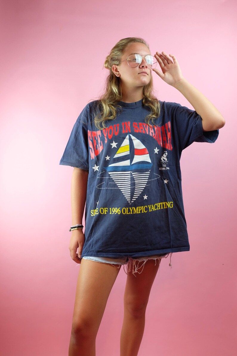 Vintage 1996 Savannah Ga Olympic Yachting T Shirt 90S Olympics Atlanta Georgia Tee Sailboat Arge
