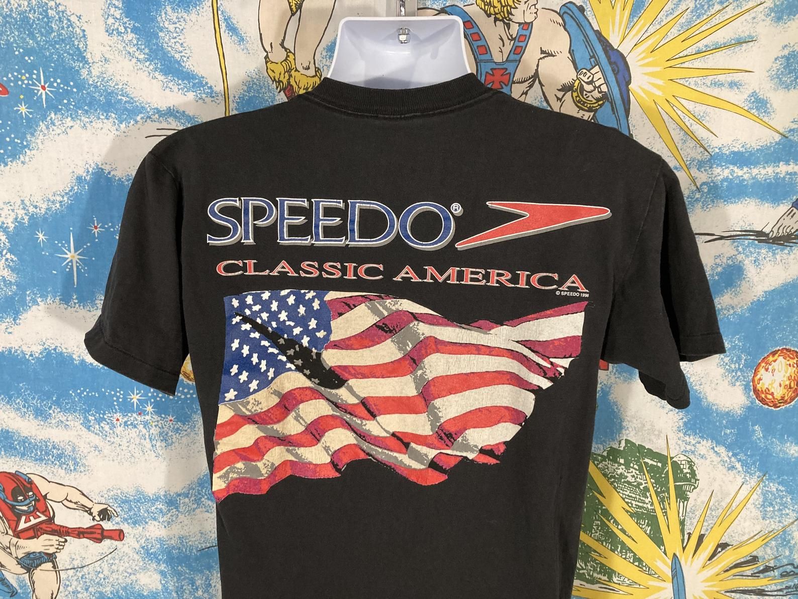 Vintage 1996 Speedo Shirt - Sz M - America Flag 90S Indie Grunge Tee Swimming Diving
