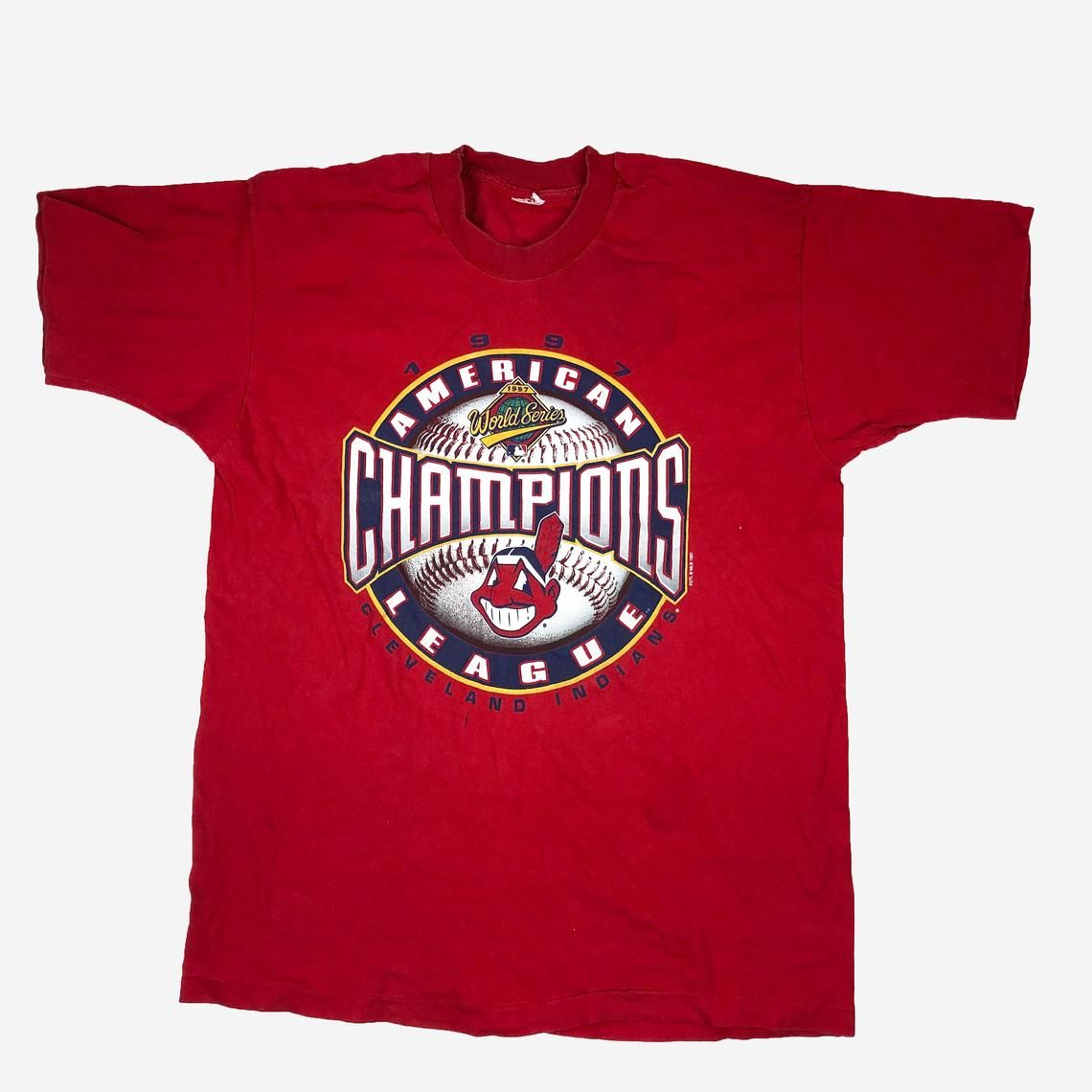 Vintage 1997 Cleveland Indians American Championship Vtg 1990s Baseball MLB Memorabilia Collectible Shirt