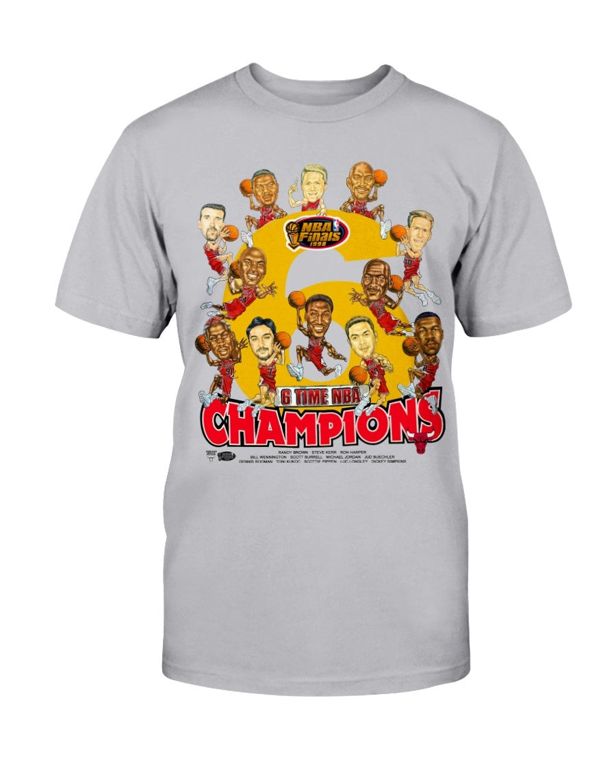 Vintage 1998 Chicago Bulls Caricature 6 Time Champions Nba Basketball T Shirt 211231