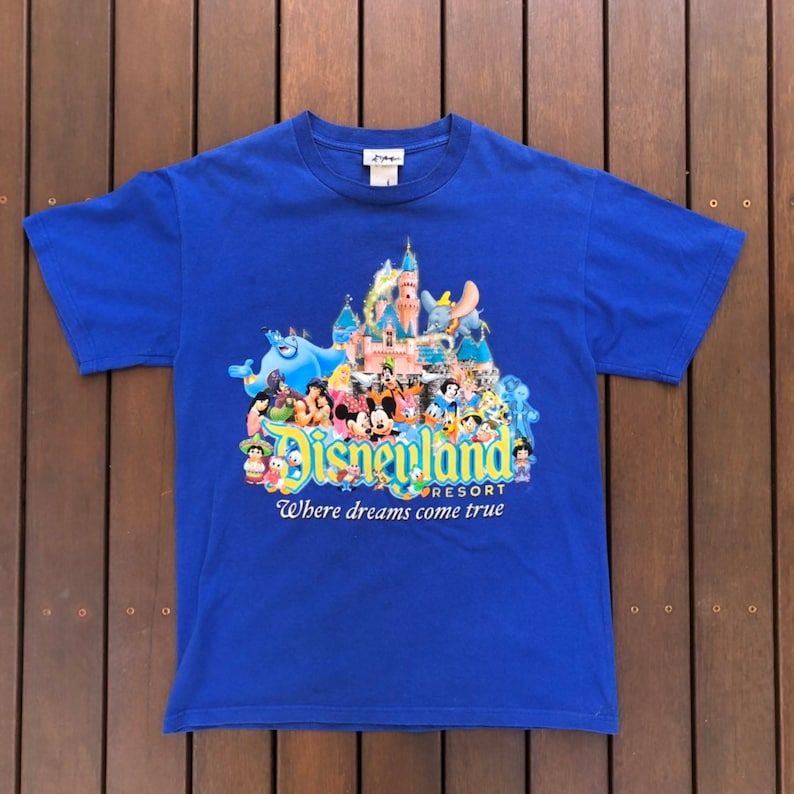 Vintage 1998 Disneyland Resort Unisex Medium 3D Felt Graphic Cartoon Character T Shirt Retro Disneyland Mickey Mouse Summer Souvenir Tee