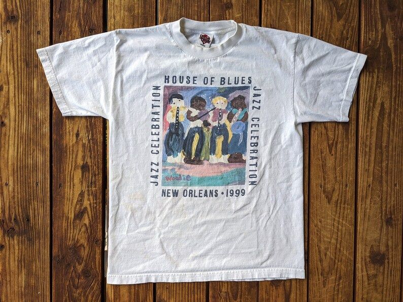 Vintage 1999 New Orleans House Of Blues Art Jazz Celebration Tee