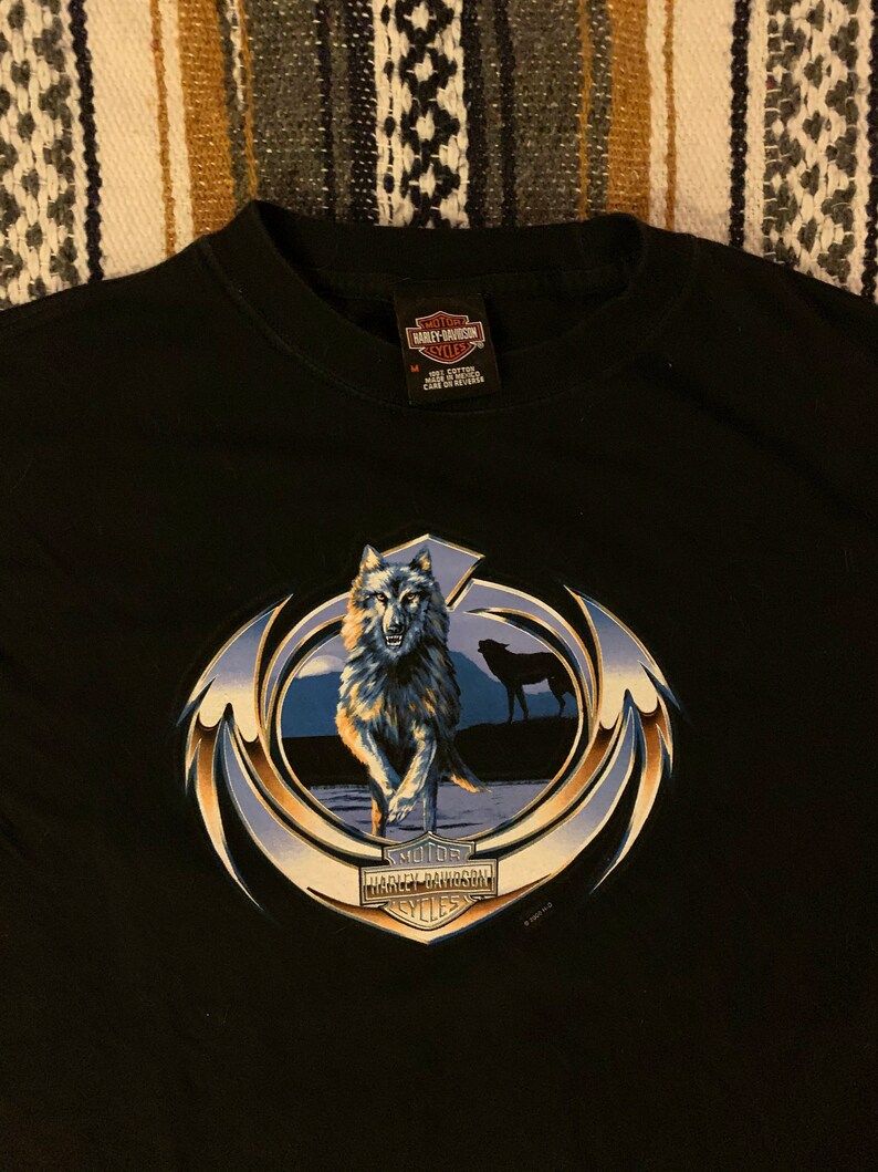Vintage 2000 Harley Davidson Wolfs In Liquid Emblem Las Vegas Eagle Mountain Shirt