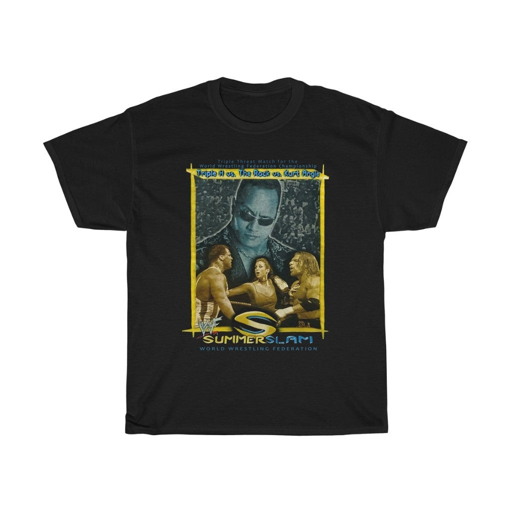 Vintage 2000 Summerslam Dwayne Johnsonthe Rock Vs Triple H Vs Kurt Anglethe Undertaker And Kane Unisex Heavy Cotton Tee 211112 vintage 2000 summerslam dwayne johnsonthe rock vs triple h vs kurt anglethe undertaker and kane unisex heavy cotton tee 211112