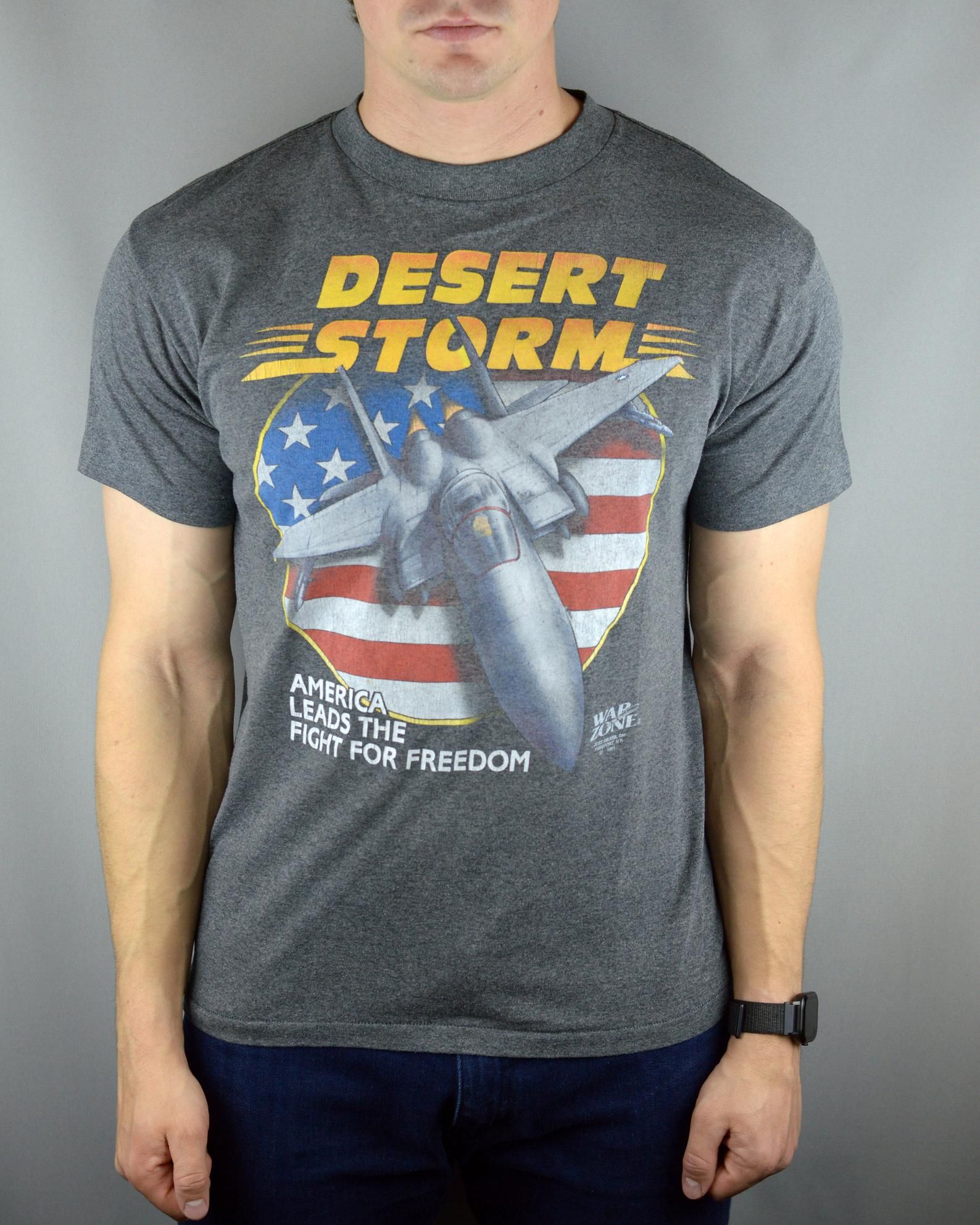 Vintage 3D Emblem Desert Storm War Zone Just Brass 1991 T Shirt Single Stitch 50\50 Made In Usa