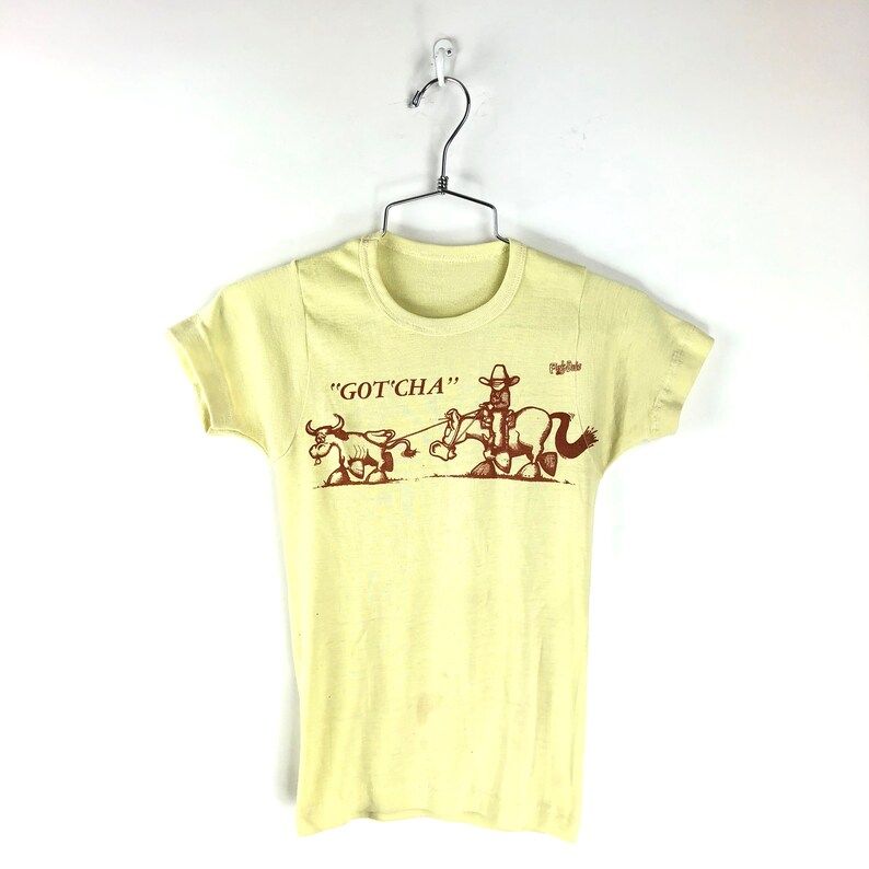 Vintage 60S Cowboy T Shirt Edium Youth Gotcha Yellow 1960S Western
