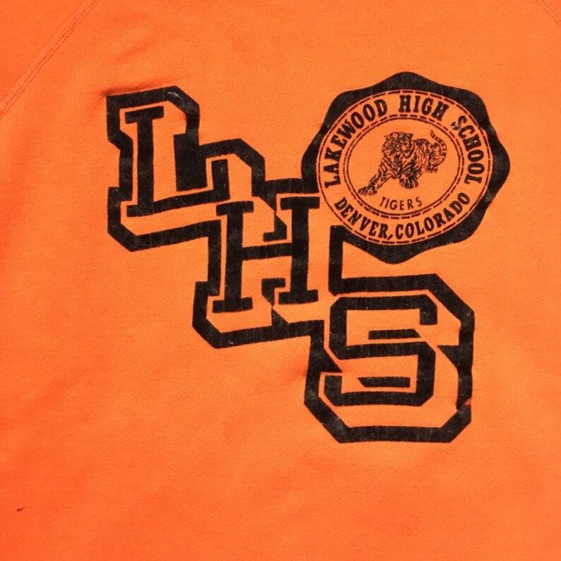 Vintage 60S Lakewood High School Flock Pullover Sweatshirt Edium 1960S Gussets