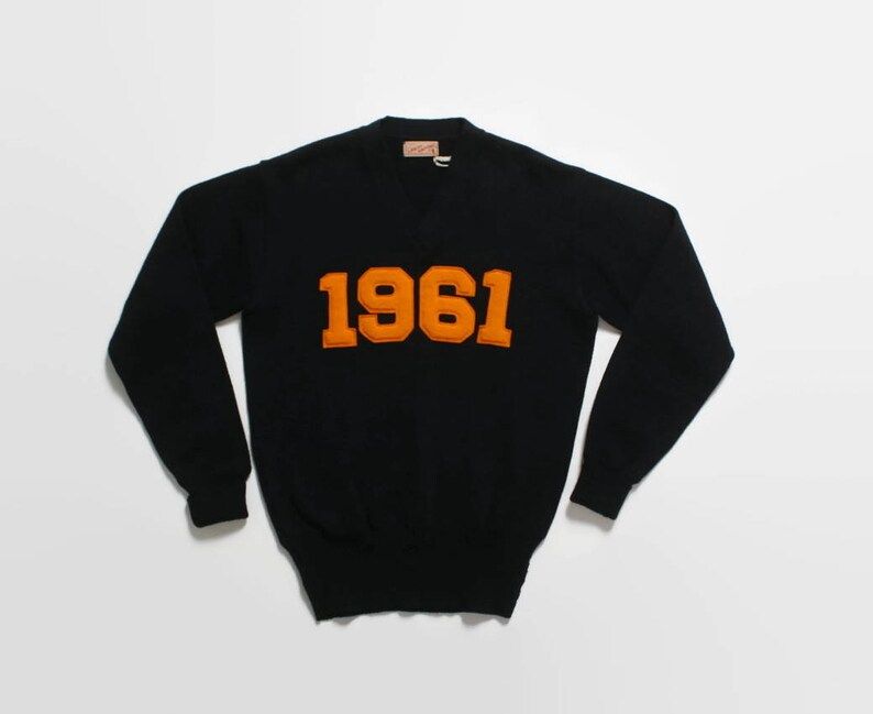 Vintage 60S Varsity Sweater1960S Dark Navy Wool 1961 Letterman Pullover