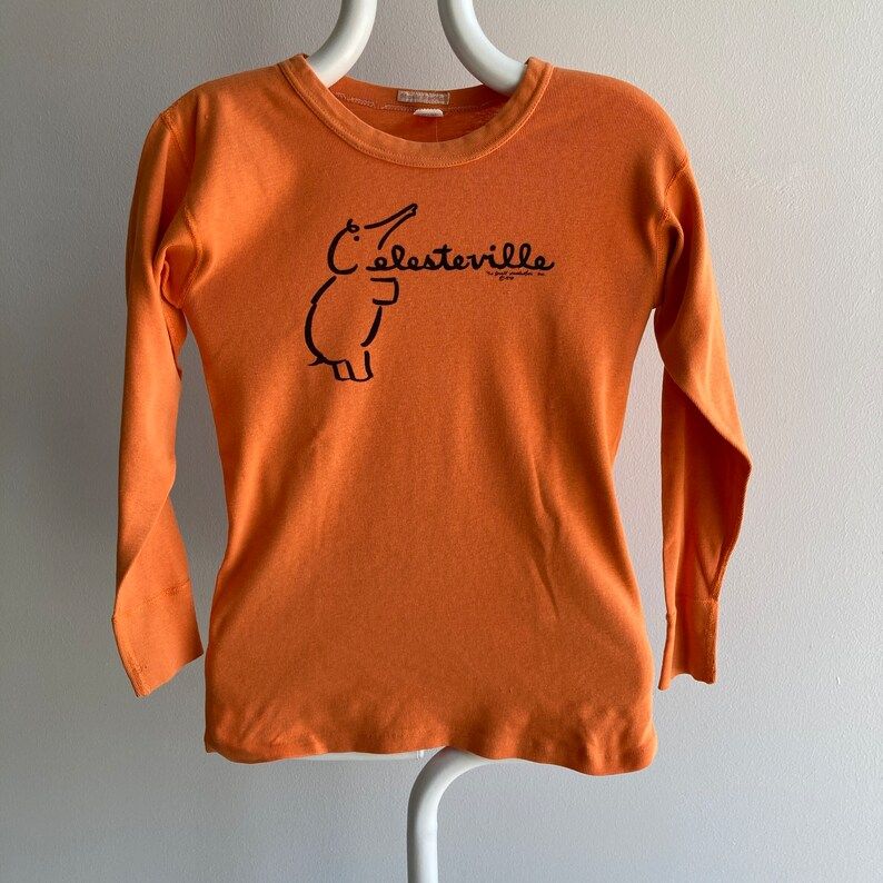 Vintage 70S 1976 Celesteville Orange Elephant Shirt