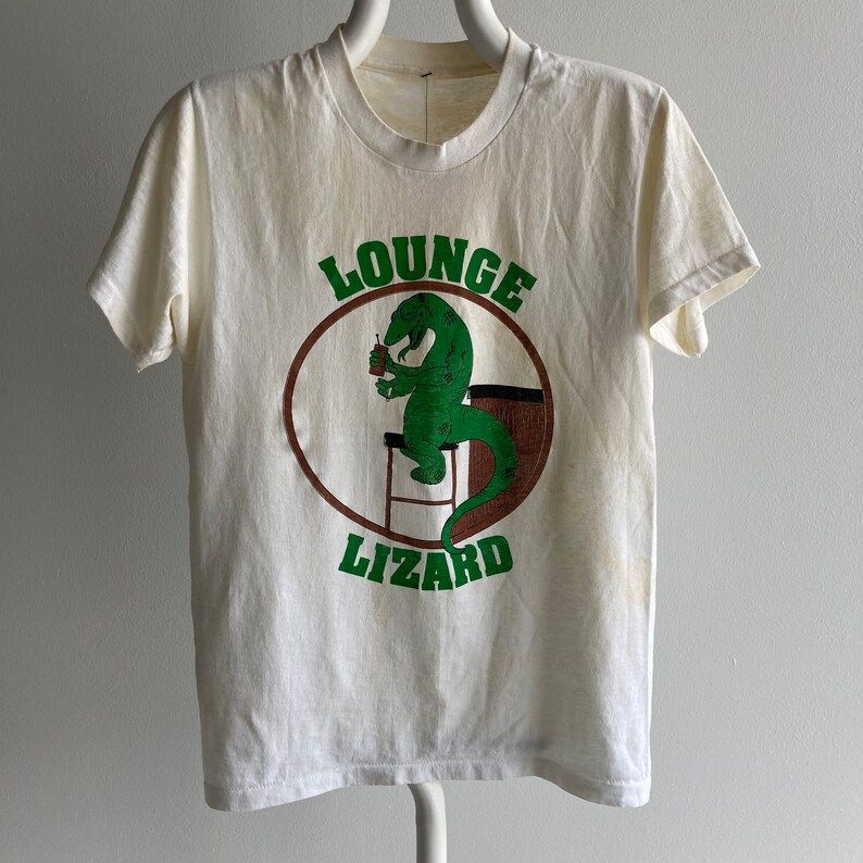 Vintage 70S 80S Creepy Lounge Lizard Rad Graphic T Shirt Very Stained