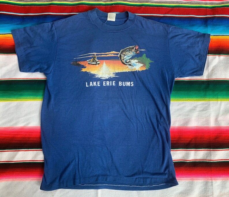 Vintage 70S 80S Lake Erie Bums Single Stitch Paper Thin Fishing Tee Arge
