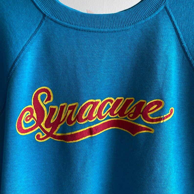 Vintage 70S 80S Velva Sheen Syracuse Raglan Thin Worn Sweatshirt