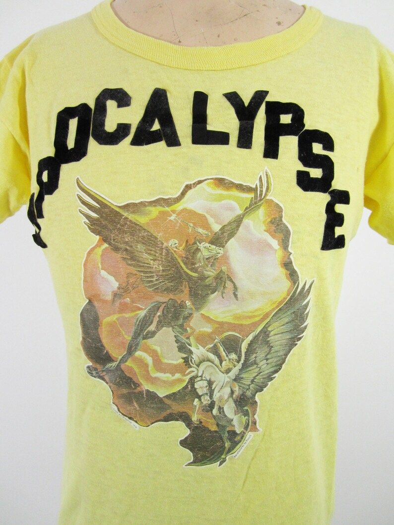 Vintage 70S Apocalypse T Shirt Rock God Battle Yellow Cotton Tee