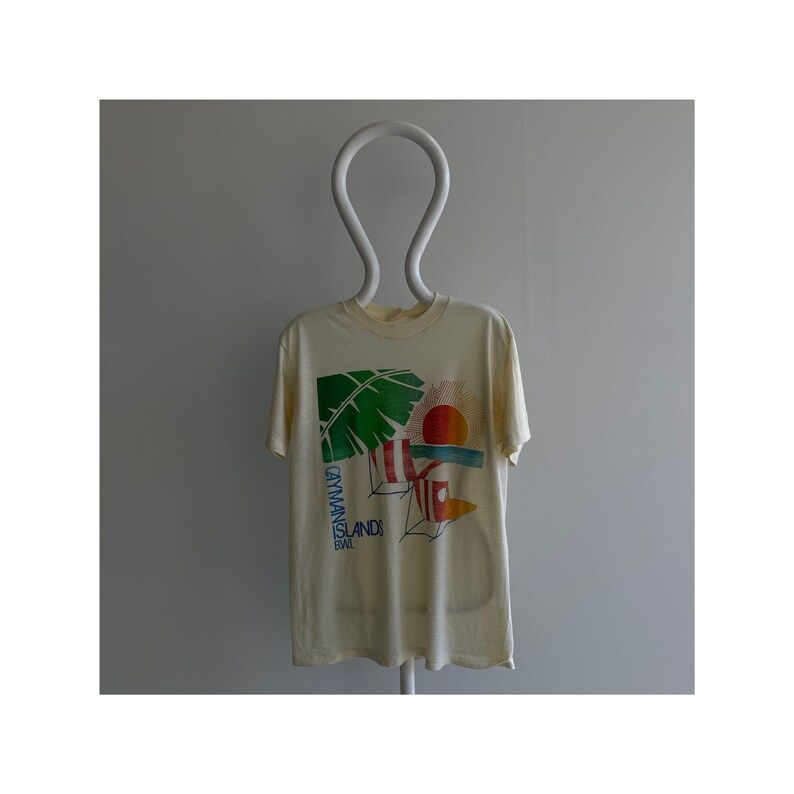 Vintage 70S Caymen Islands Thin Pit Stained Tourist T Shirt W Really Cool Graphics