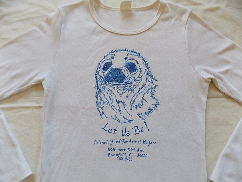 Vintage 70S Colorado Animal Welfare Long Sleeved T Shirt S Xs Baby Seals Super Cute Animal Tee