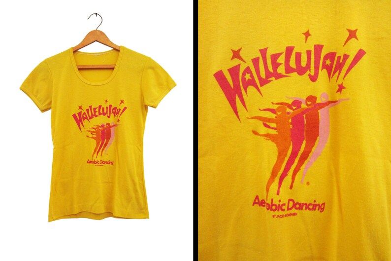 Vintage 70S Dance T Shirt Jacki Sorensen Aerobic Dancing Yellow Tee