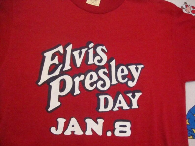 Vintage 70S Elvis Presley Day Jan 8 Rockabilly Red Rare T Shirt Adult