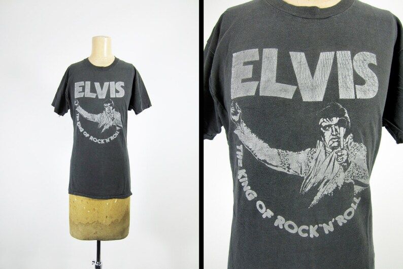 Vintage 70S Elvis Presley T Shirt Black King Of Rock N Roll Distressed Faded