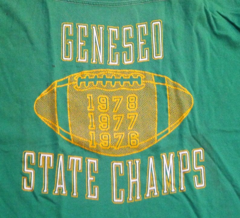 Vintage 70S Geneseo State Champs Football Green T Shirt